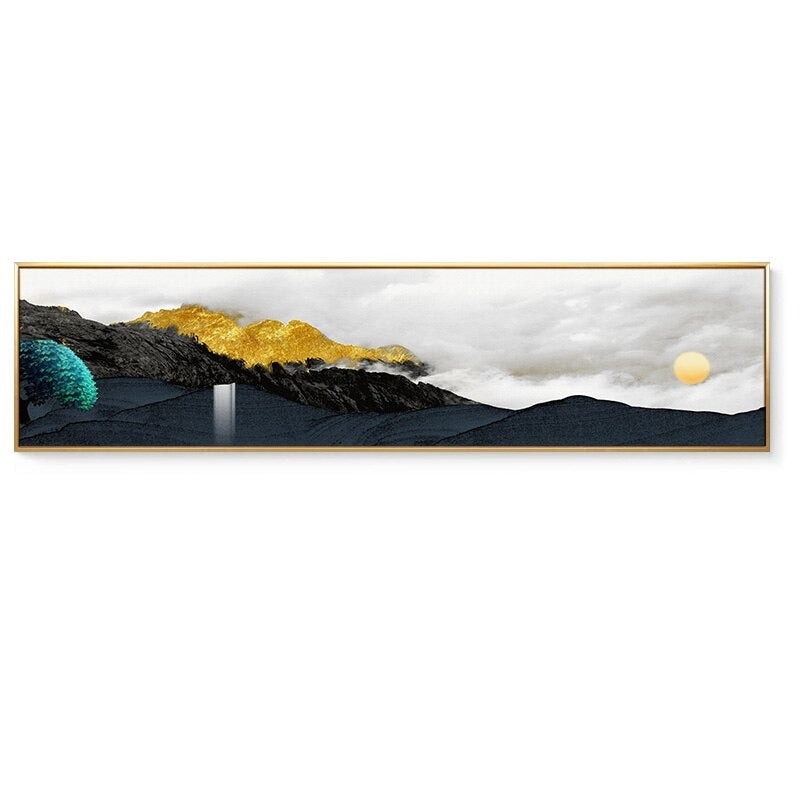 abstract bedroom black gold golden gray grey landscape living_room mountain mountains sunrise tree trees turquoise white wide_format Wall Art