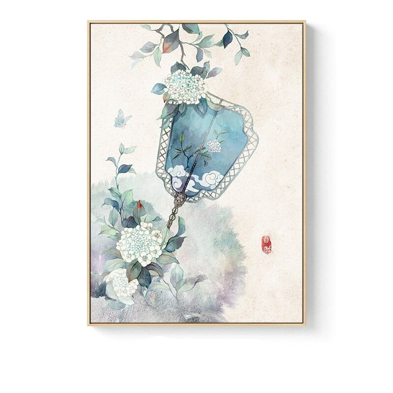 asian bathroom bedroom beige bird birds black blue brown butterflies butterfly chinese colorful colourful darkblue dining_room entryway flower flowers green hallway illustration illustrative japandi kitchen living_room office orange pink plant plants rectangle red yellow Wall Art