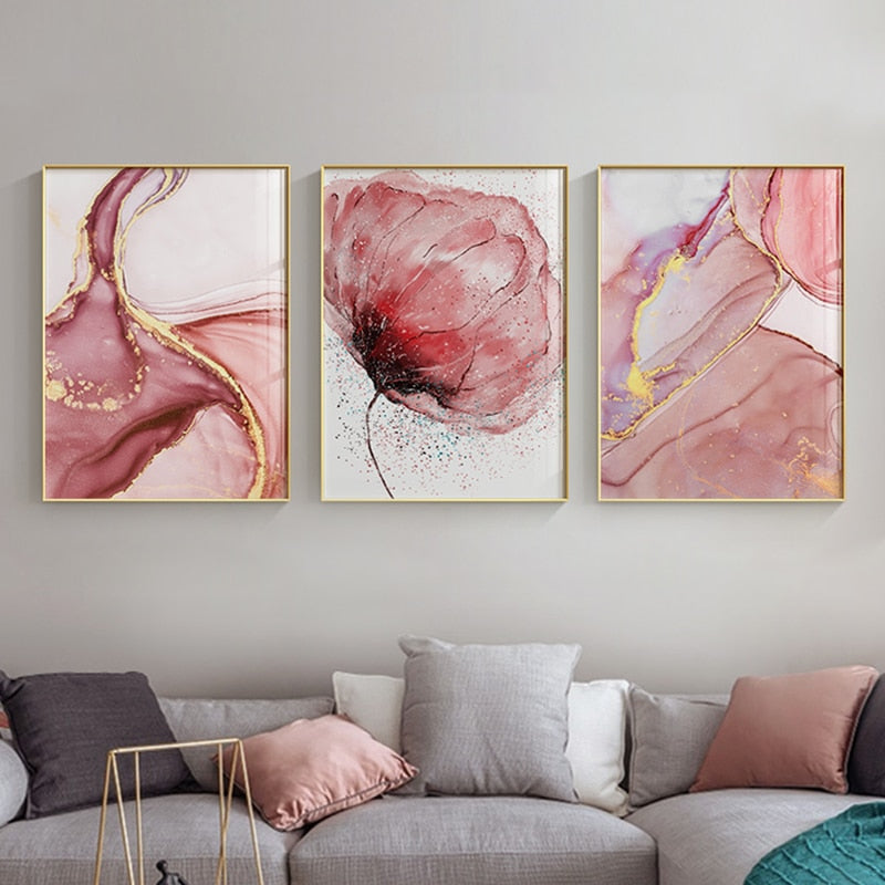 abstract blue dining_room entryway flower gold golden living_room marble new_arrivals pink rectangle Wall Art