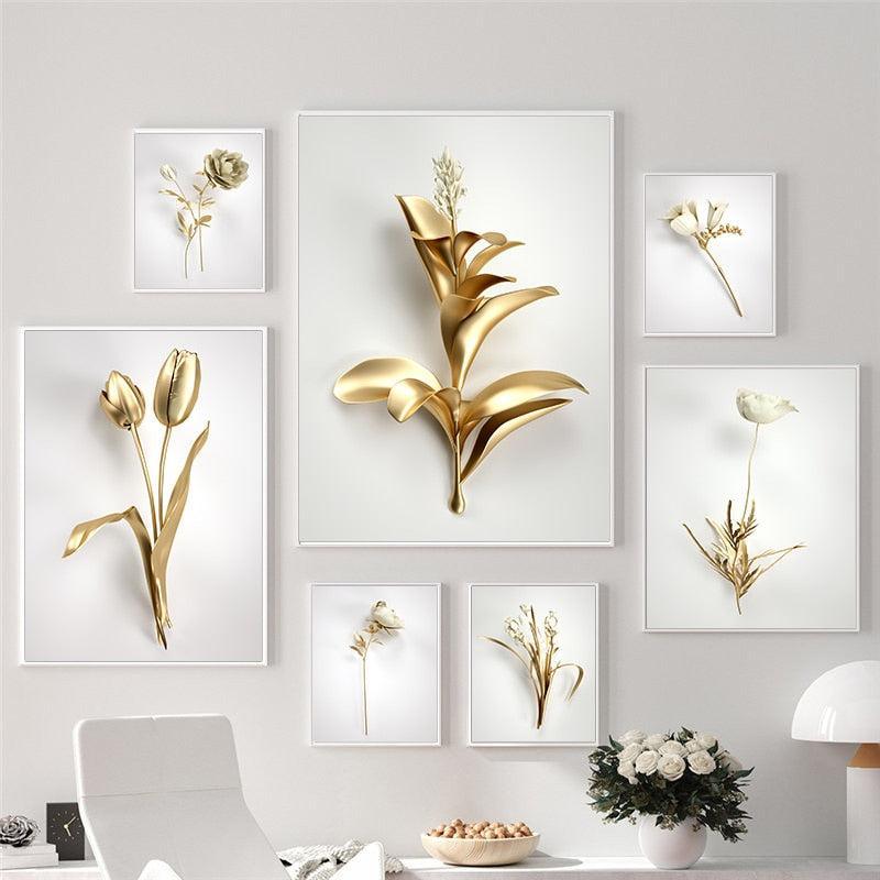 abstract bathroom bedroom cream dining_room entryway flower flowers gold golden hallway kitchen living_room plant plants quote rectangle white Wall Art