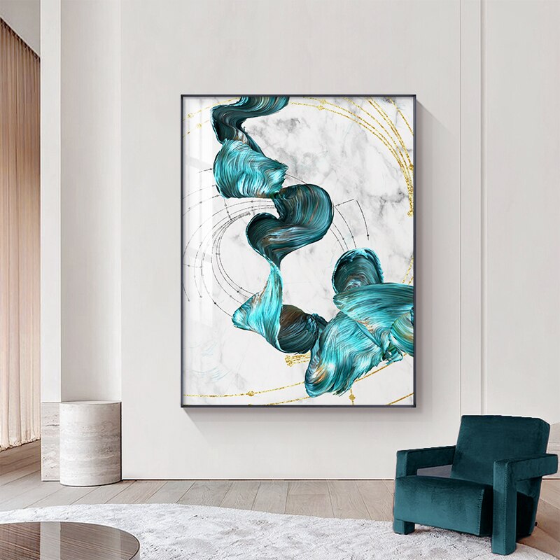 abstract bedroom blue contemporary darkblue dining_room elegant entryway flowing gold golden gray grey lightblue living_room luxury marble modern new_arrivals rectangle white Wall Art