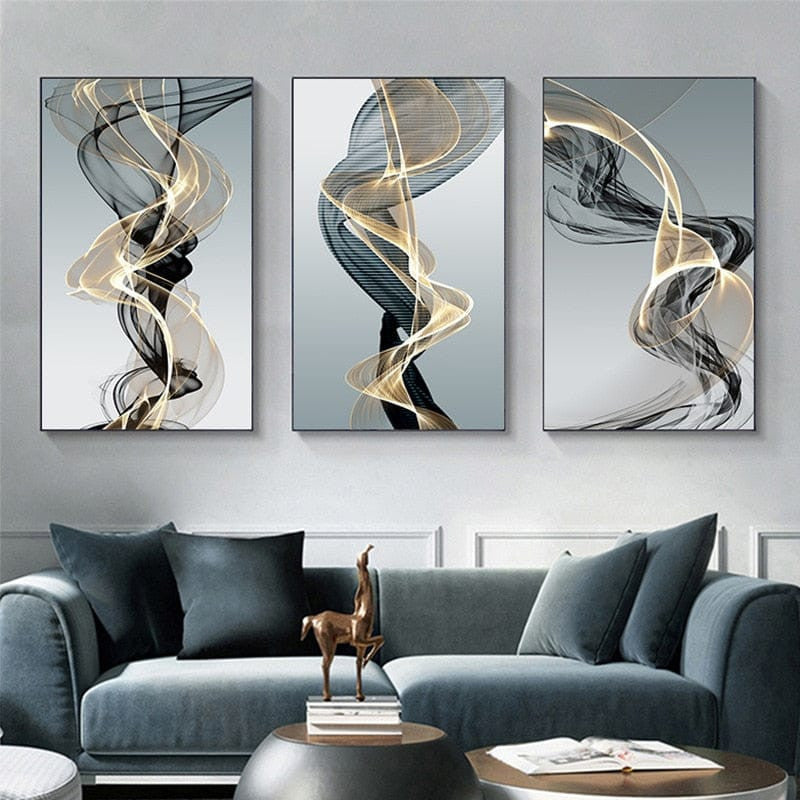 abstract beige black blue darkblue entryway flowing gold golden grey living_room office rectangle Wall Art