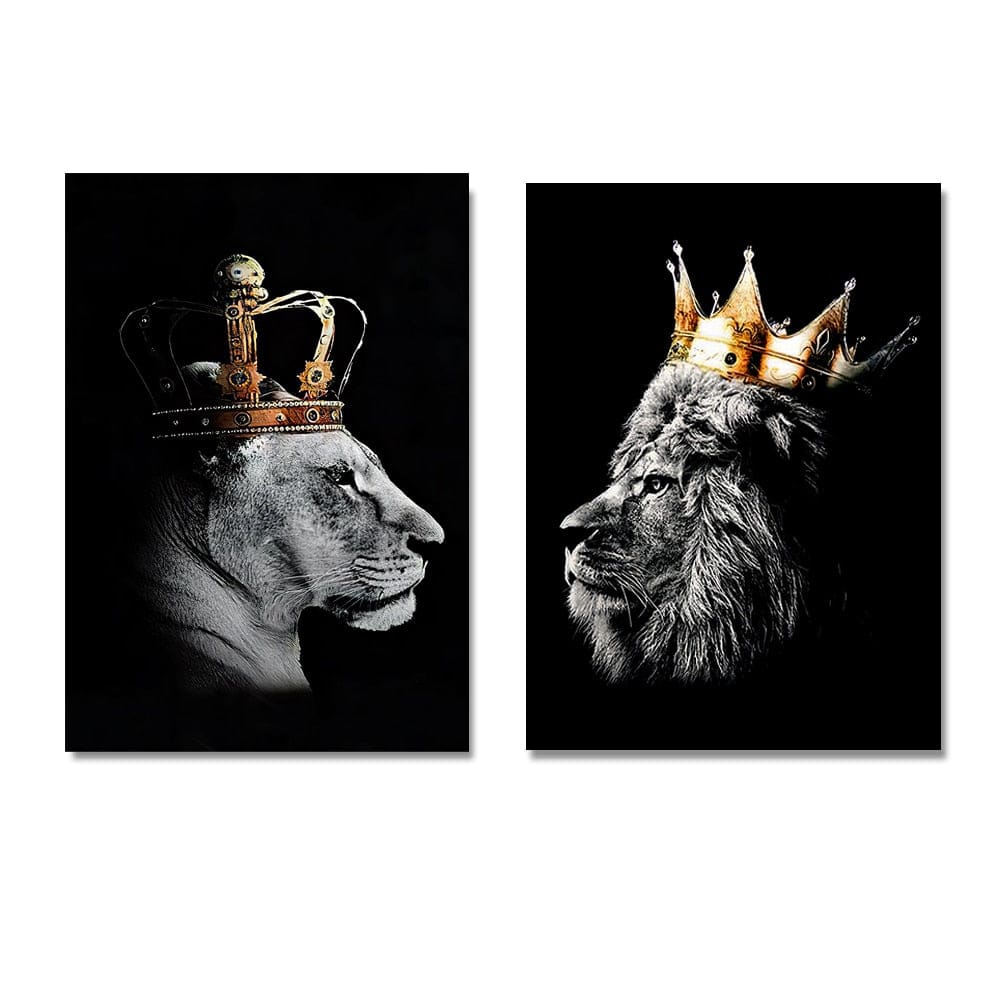bathroom bedroom black crown crowns entryway gold golden gray great lion grey hallway king kings kitchen lion lioness living_room luxury queen rectangle white wild animal wild animals Wall Art