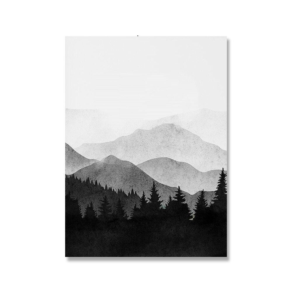 bathroom bedroom black dining_room entryway forest forests gray grey landscape living_room minimalist minimalistic mountain mountains office rectangle tree trees Wall Art