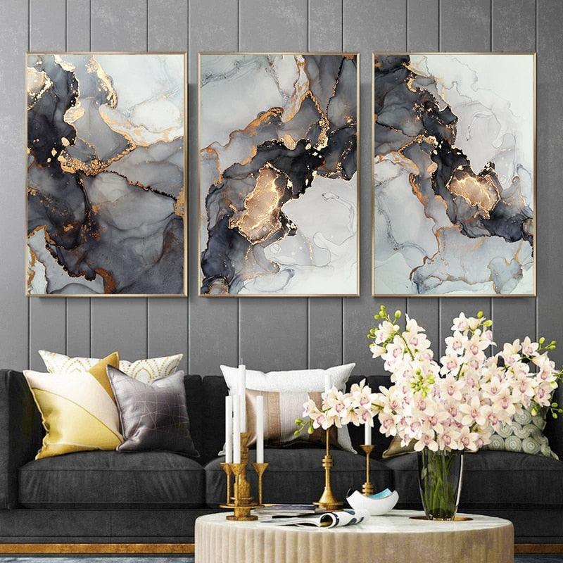 Abstract Gold Black Marble Wall Art Canvas Print Living, 50% OFF