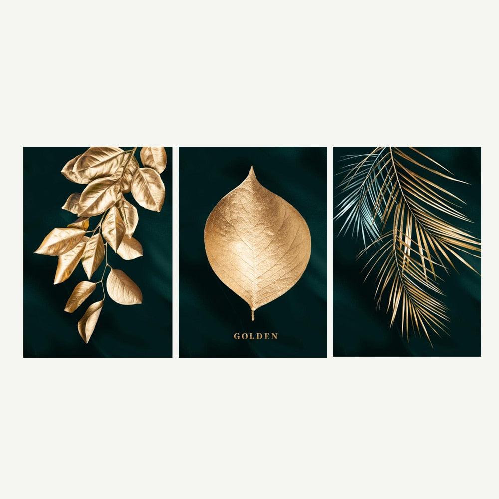 abstract bedroom Botanical brown darkgreen dining_room entryway gold golden green hallway kitchen leaf leaves living_room luxury minimalist minimalistic modern nature office plant plants rectangle silver yellow Wall Art