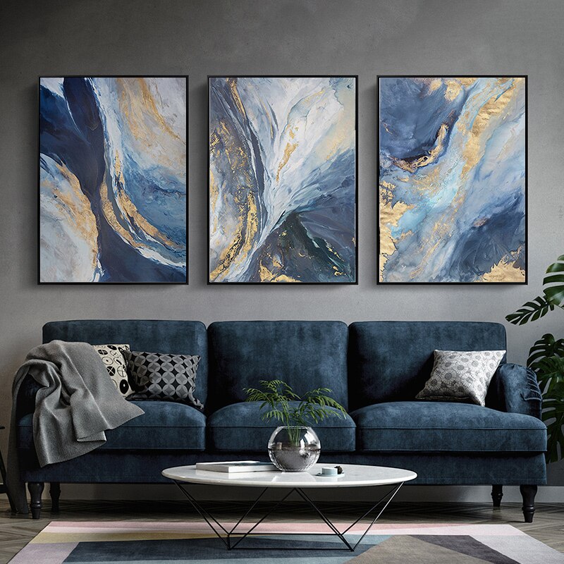 3_in_1 abstract blue darkblue entryway living_room luxury office rectangle Wall Art
