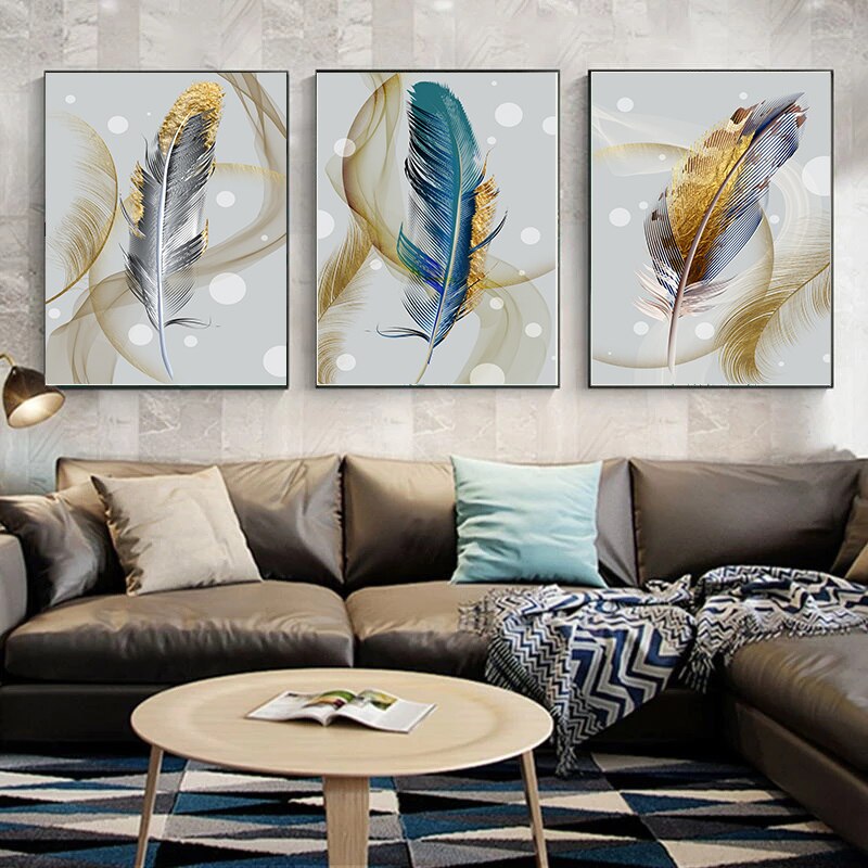 abstract autumn bedroom beige black blue brown darkblue dining_room feather gold green grey living_room luxury modern nature office rectangle spring summer white yellow Wall Art