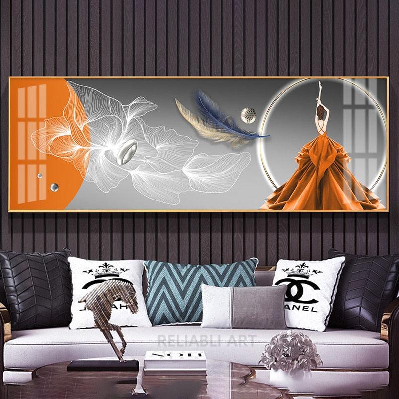 Abstract Golden Birds Painting Tableaux Big Poster Print HD Wall Art for  Living Room Entrance Aisle