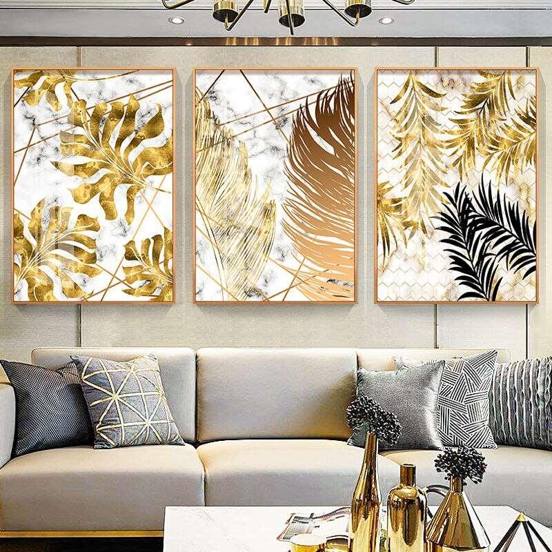 Golden Leaves Wall Art Elegant Art - Living Room Decor – The Home Art  Gallery