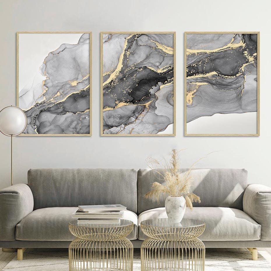 3_in_1 abstract bathroom bedroom beige brown contemporary dining_room entryway gold golden gray grey living_room luxury marble office rectangle white Wall Art