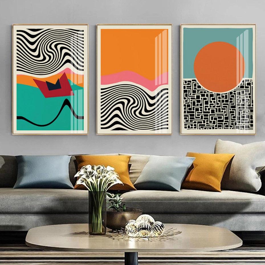 Mid Century Modern Abstract Wall Art Print, Orange Pink Black Abstract Print,  Modern Retro Art, Living Room Apartment Decor 