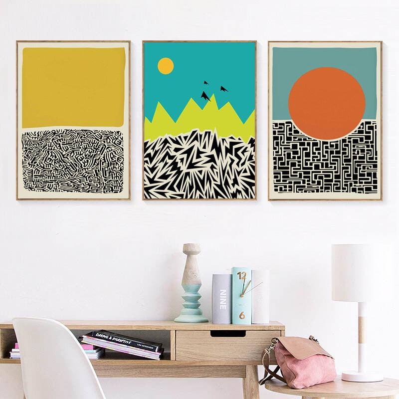 abstract bathroom bedroom beige black blue colorful colourful contemporary darkblue darkgreen dining_room entryway green grey illustration illustrative kitchen lightgreen living_room modern mountain patterns pink rectangle red shapes summer sunrise yellow Wall Art