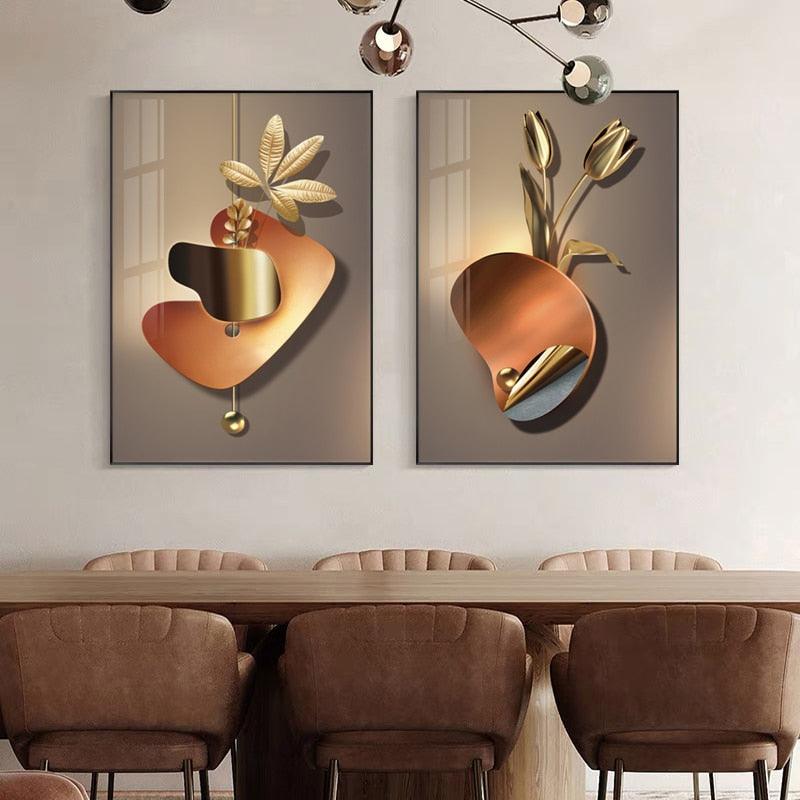 abstract bedroom contemporary dining_room entryway flower flowers gold gold foil golden golden foil gray grey hallway kitchen living_room luxurious luxury modern nature new_arrivals nordic office orange plant plants rectangle rectangles silver tulip Wall Art
