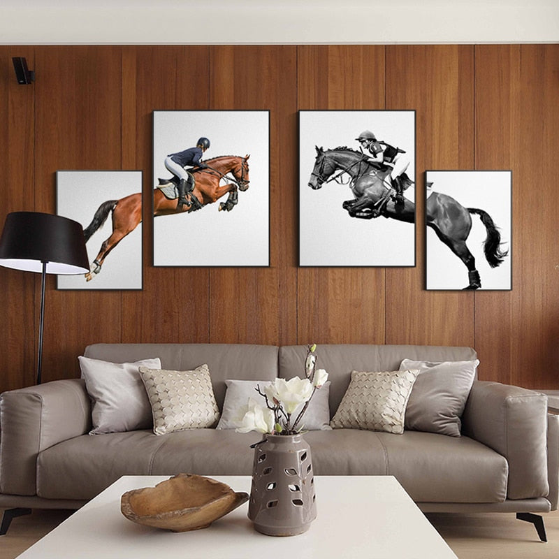 1 picture in 2 posters 2 in 1 animal animals bedroom beige black brown darkblue gray grey hobby horse horselife illustration illustrative living_room office rectangle rectangles riding sports two rectangles white wildlife Wall Art