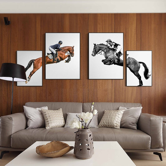 1 picture in 2 posters 2 in 1 animal animals bedroom beige black brown darkblue gray grey hobby horse horselife illustration illustrative living_room office rectangle rectangles riding sports two rectangles white wildlife Wall Art