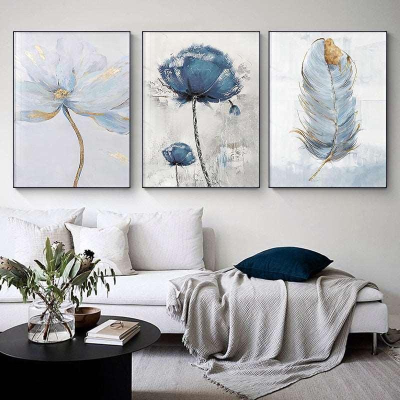 abstract bathroom bedroom beige blue cream darkblue dining_room feather feathers flower flowers gold golden gray green kitchen lightblue living_room luxurious luxury modern pink plant plants rectangle rectangles scandinavian white yellow Wall Art