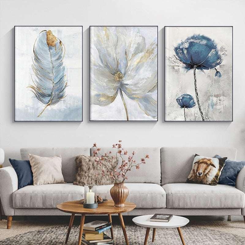abstract bathroom bedroom beige blue cream darkblue dining_room feather feathers flower flowers gold golden gray green kitchen lightblue living_room luxurious luxury modern pink plant plants rectangle rectangles scandinavian white yellow Wall Art